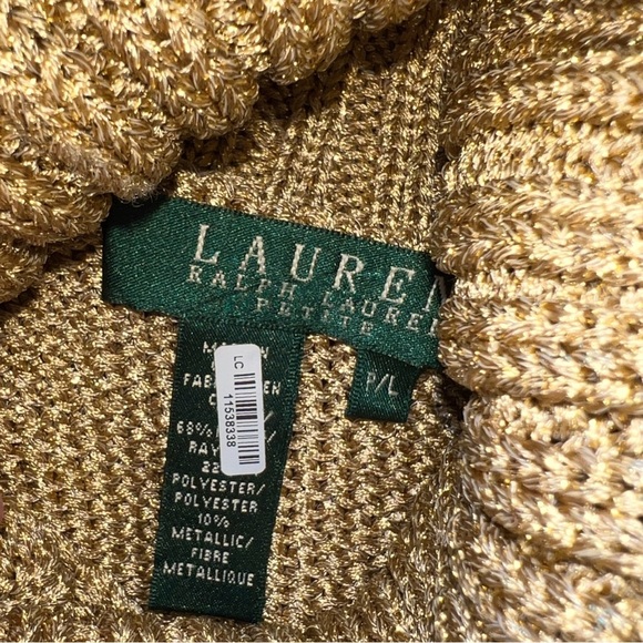 Ralph Lauren Petite Women’s Gold Metallic Fiber Turtleneck 3/4 Sleeve Sweater L - Picture 6 of 13